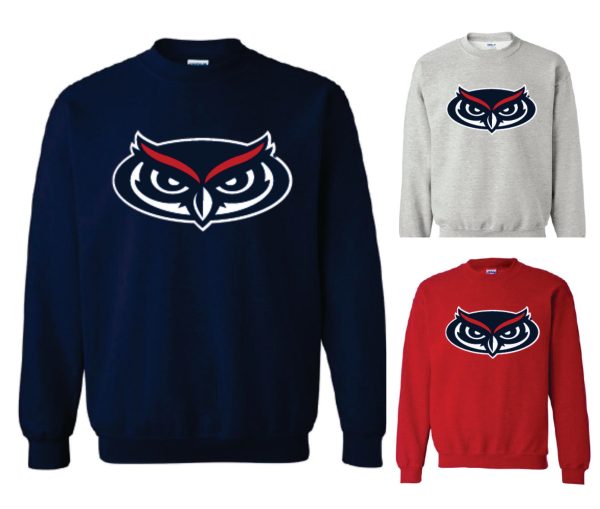 Youth Crew Neck Sweatshirt with printed FAU Owlhead (Logo 7) Cheap