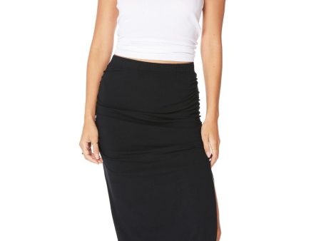 BOBI Shirred Midi Skirt w Slits Online Sale