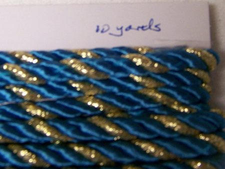 10 Yds Twisted Cord Turquoise and Gold 8mm Trim Braided Twisted Embellishment For Cheap