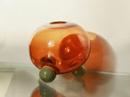 Glass Round Tripod Vase - Amber Green Supply