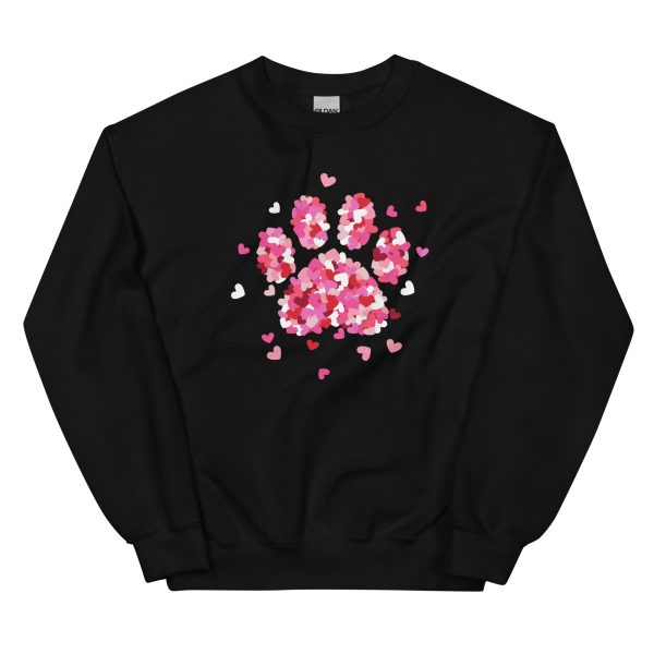 Pink Paw Print of Hearts Crewneck Sweatshirt Hot on Sale