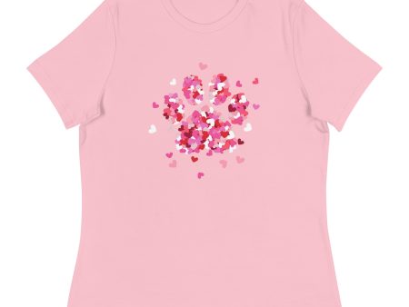 Pink Paw Print of Hearts Women s Relaxed T-Shirt Online Hot Sale