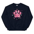 Pink Paw Print of Hearts Crewneck Sweatshirt Hot on Sale