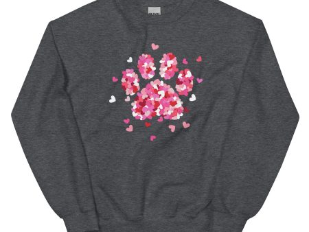 Pink Paw Print of Hearts Crewneck Sweatshirt Hot on Sale