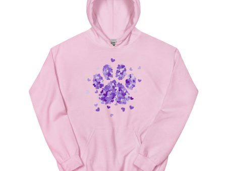 Purple Paw Print of Hearts Hoodie For Discount