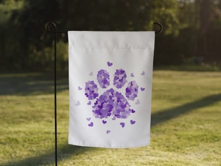 Purple Paw Print of Hearts Garden Flag For Cheap