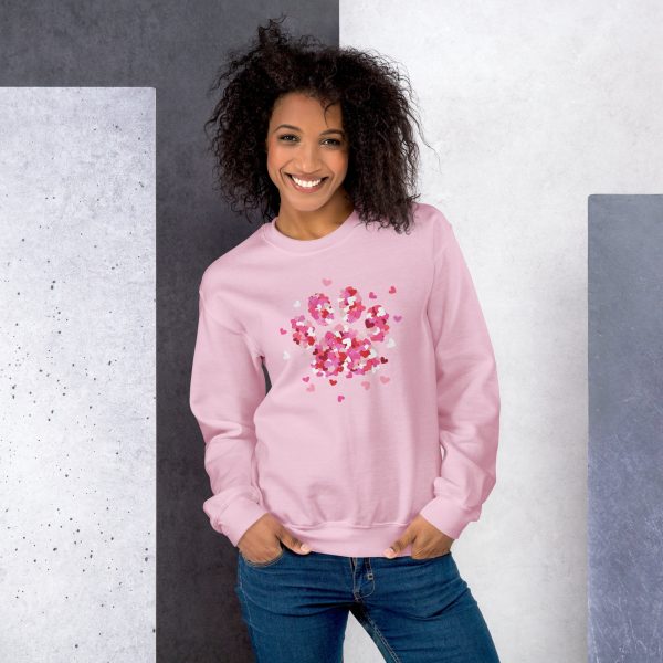 Pink Paw Print of Hearts Crewneck Sweatshirt Hot on Sale