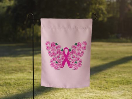 Pink Ribbon Floral Butterfly Garden Flag For Cheap