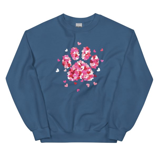 Pink Paw Print of Hearts Crewneck Sweatshirt Hot on Sale