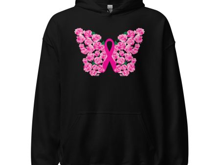 Pink Ribbon Floral Butterfly Hoodie For Sale