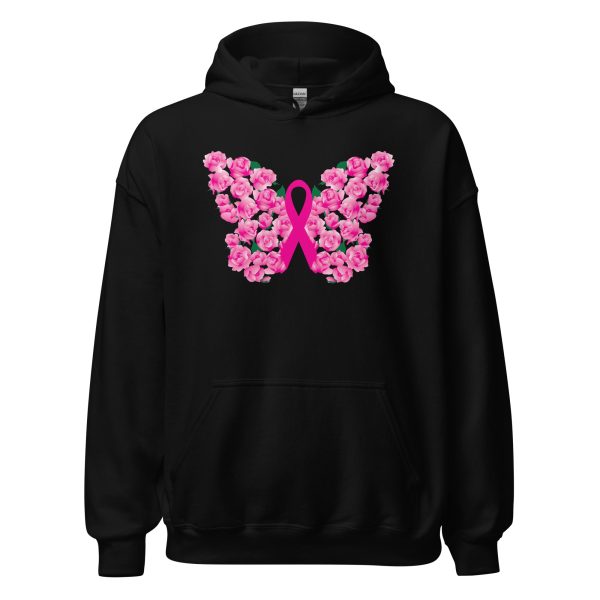 Pink Ribbon Floral Butterfly Hoodie For Sale