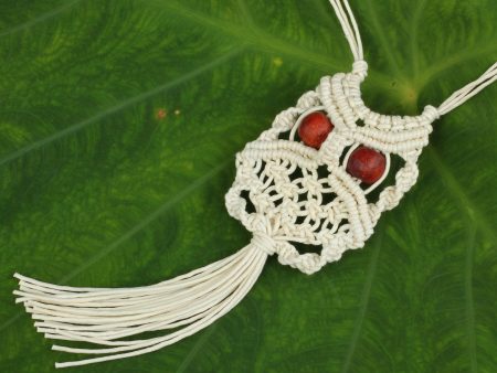 White Owl Handcrafted Thai Macrame Bird necklace on Sale