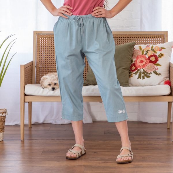 Paw Print Zipper-Hem Denim Capri Pants Sale