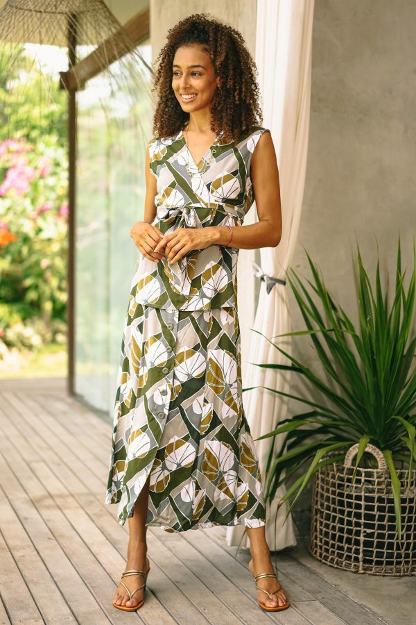 Garden Party Hand Made Leaf-Themed Rayon Midi Skirt Hot on Sale