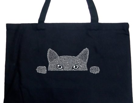 Peeking Cat  - Large Word Art Tote Bag Discount