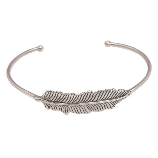 Alluring Feather 925 Sterling Silver Feather Cuff Bracelet from Bali Online