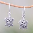 Ancient Turtle Sterling Silver Sea Turtle Dangle Earrings from Bali For Sale