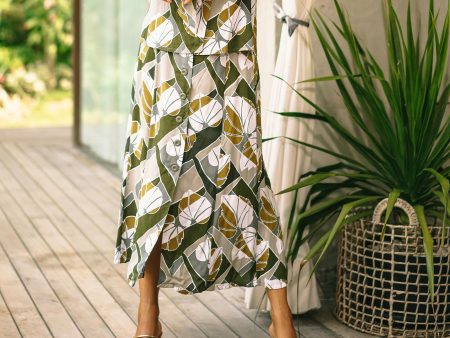 Garden Party Hand Made Leaf-Themed Rayon Midi Skirt Hot on Sale