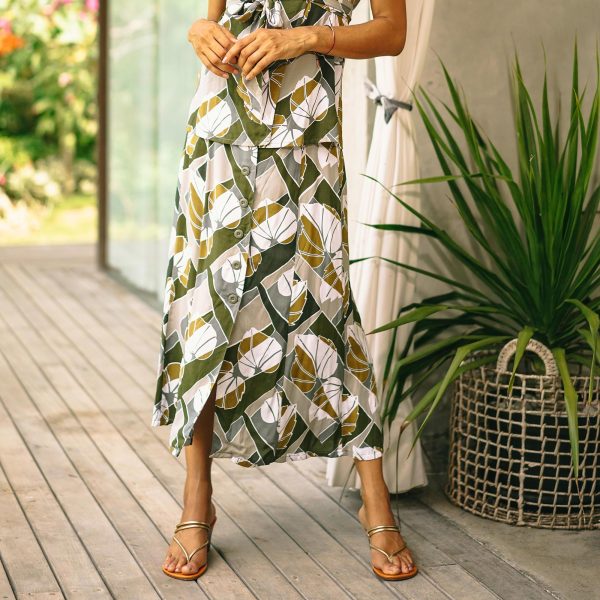 Garden Party Hand Made Leaf-Themed Rayon Midi Skirt Hot on Sale