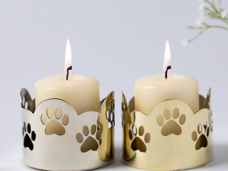 Paw Print Mixed Metal Candle Holder For Sale