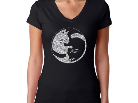 Yin Yang Cat  - Women s Word Art V-Neck T-Shirt Discount