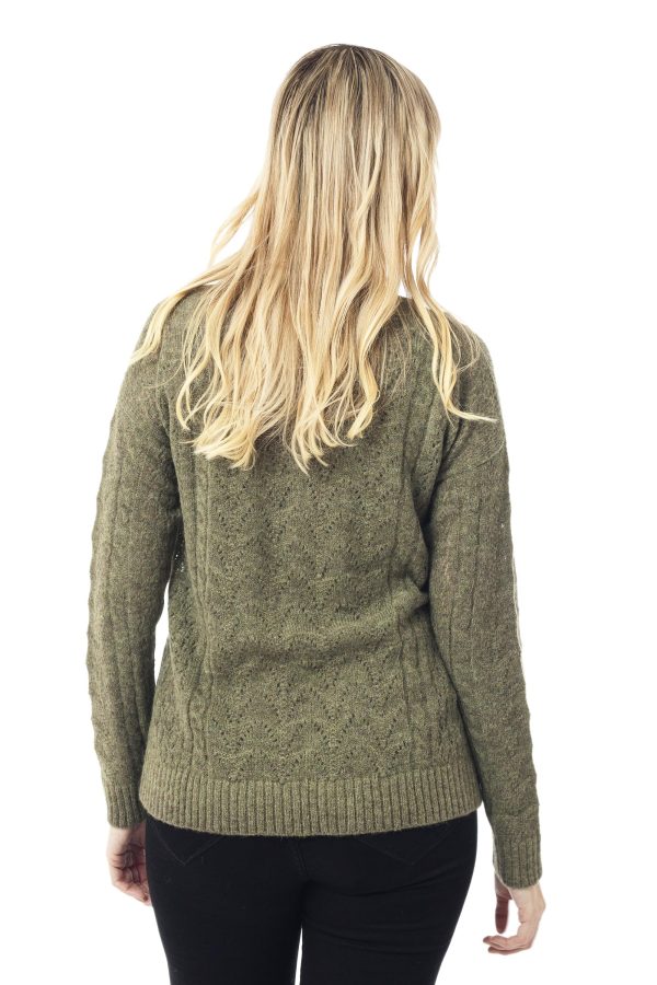 Warm Charm in Olive Cable Knit Baby Apaca Blend Pullover in Olive from Peru For Sale