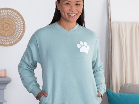 Chenille Paw V-Neck Pullover Sweatshirt Fashion