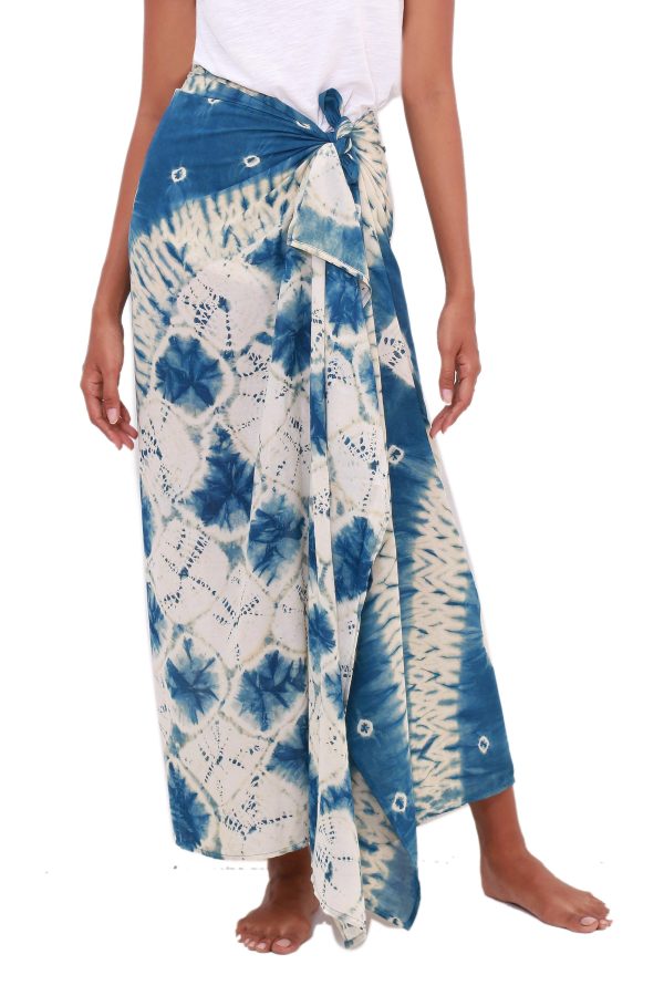 Toya Segara Bliss Wave Motif Tie-Dyed Rayon Sarong from Java on Sale