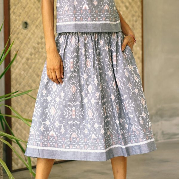 Grey Gardens Hand Woven Cotton Midi Ikat Skirt from Bali Online now