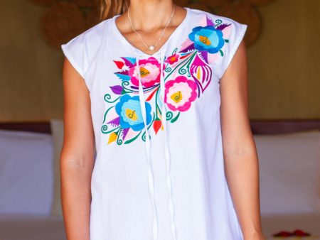 Zapopan Bouquet Multicolored Floral Embroidered Blouse on Sale