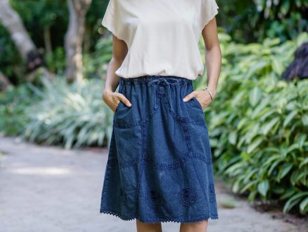 Journey Home Blue Cotton Skirt with Lace Trim Discount