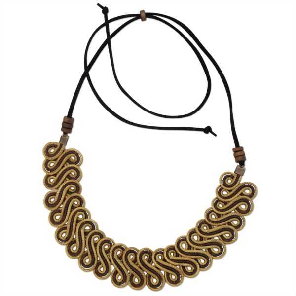 Winding Path Golden Grass Statement Necklace with Adjustable Cord Supply