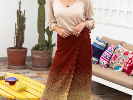 Thanta Degrade in Brown Organic Cotton Knit Wrap Degrade Russet Wrap Skirt from Peru For Cheap