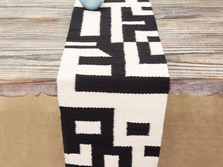 Abstract Forms Abstract Black and Alabaster Wool Table Runner from Peru For Cheap