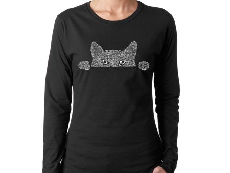 Peeking Cat  - Women s Word Art Long Sleeve T-Shirt Cheap