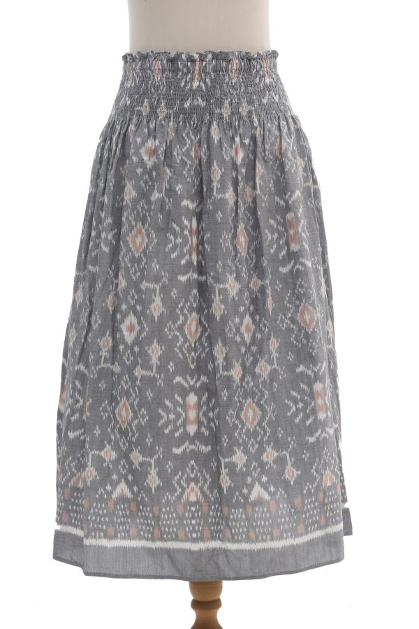 Grey Gardens Hand Woven Cotton Midi Ikat Skirt from Bali Online now