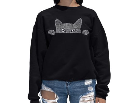 Peeking Cat  - Women s Word Art Crewneck Sweatshirt For Sale