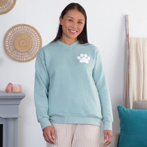 Chenille Paw V-Neck Pullover Sweatshirt Fashion