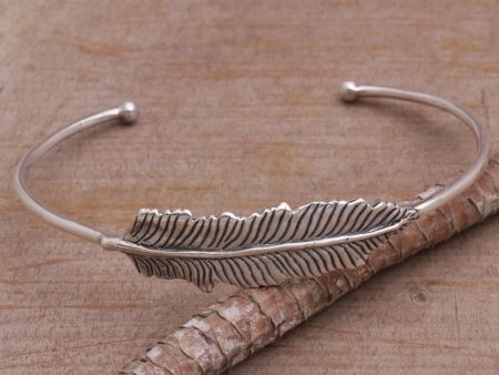 Alluring Feather 925 Sterling Silver Feather Cuff Bracelet from Bali Online