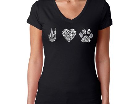 Peace Love Dogs  - Women s Word Art V-Neck T-Shirt Cheap