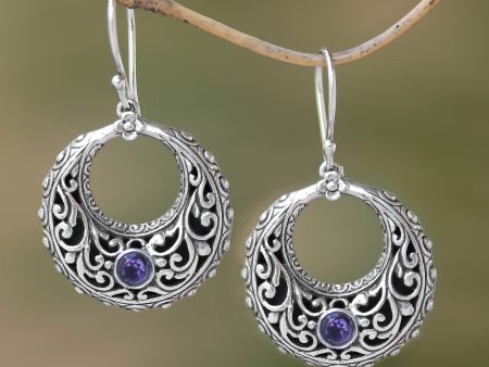 Violet Swirls Amethyst and Sterling Silver Dangle Earrings from Indonesia Sale