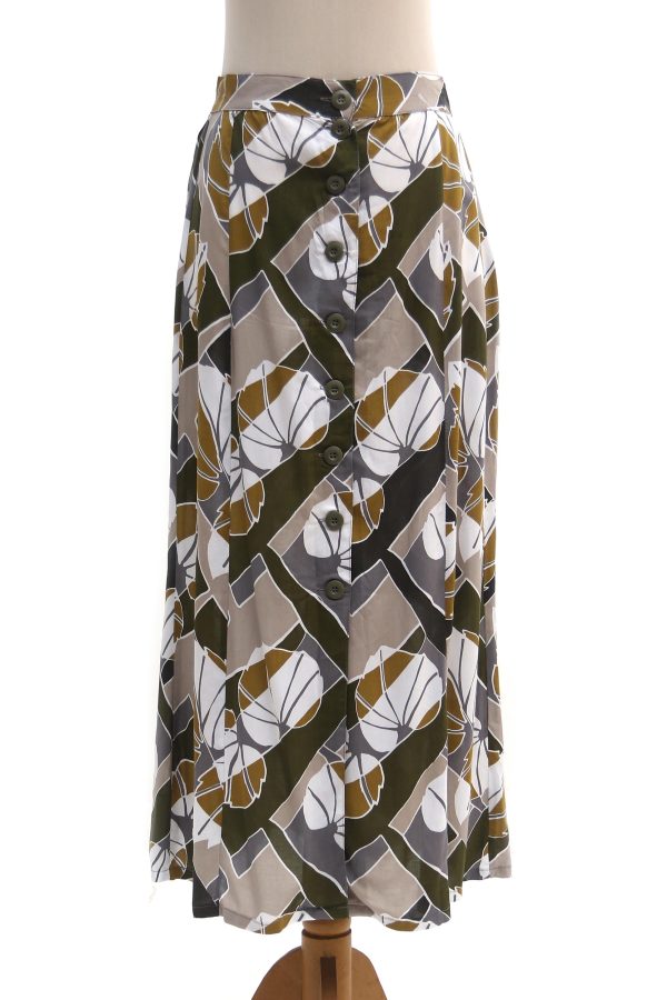 Garden Party Hand Made Leaf-Themed Rayon Midi Skirt Hot on Sale