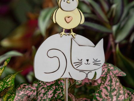 Sleeping Cat Mixed Metal Plant Stake Online Sale