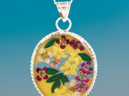 Yellow Forever Sterling Silver Necklace with Yellow Dried Flower Pendant on Sale