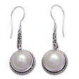 White Camellia Cultured Mabe Pearl Dangle Earrings from Bali Hot on Sale