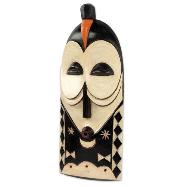 Yaka Rites Artisan Crafted Congolese African Mask in Brown and White Online Sale