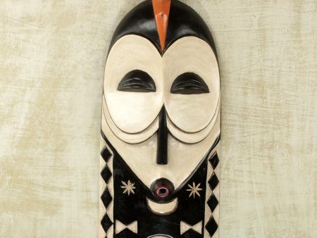 Yaka Rites Artisan Crafted Congolese African Mask in Brown and White Online Sale