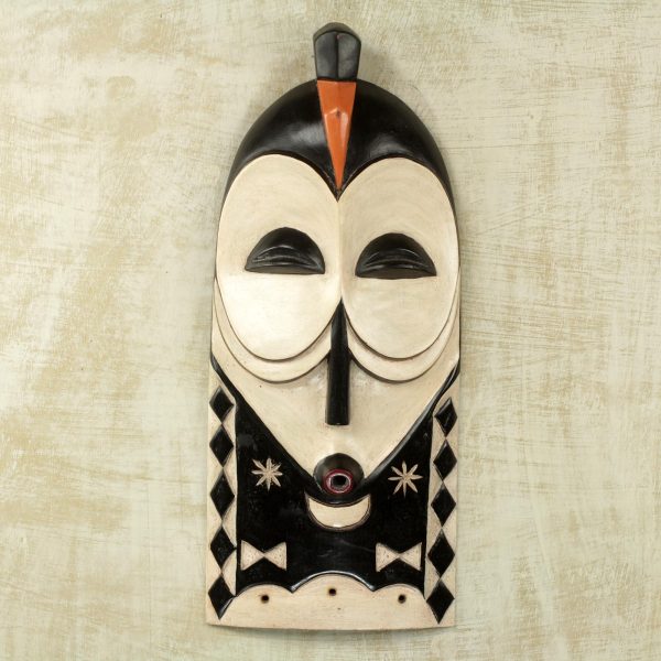 Yaka Rites Artisan Crafted Congolese African Mask in Brown and White Online Sale