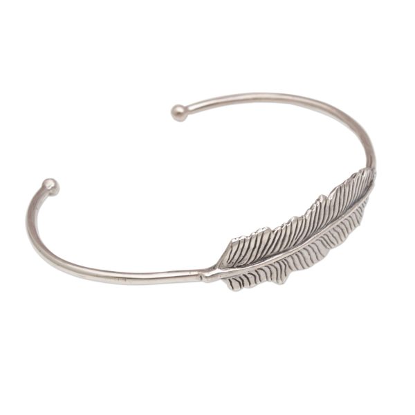 Alluring Feather 925 Sterling Silver Feather Cuff Bracelet from Bali Online