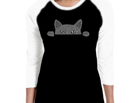 Peeking Cat  - Women s Raglan Baseball Word Art T-Shirt For Cheap